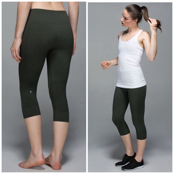 Lululemon Size 6 Seamlessly Street Crop Leggings Heathered Gator Green - Picture 1 of 12